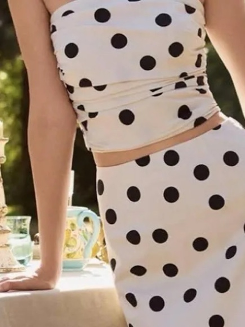 LOFT White Maxi Skirt with Black Polka Dots